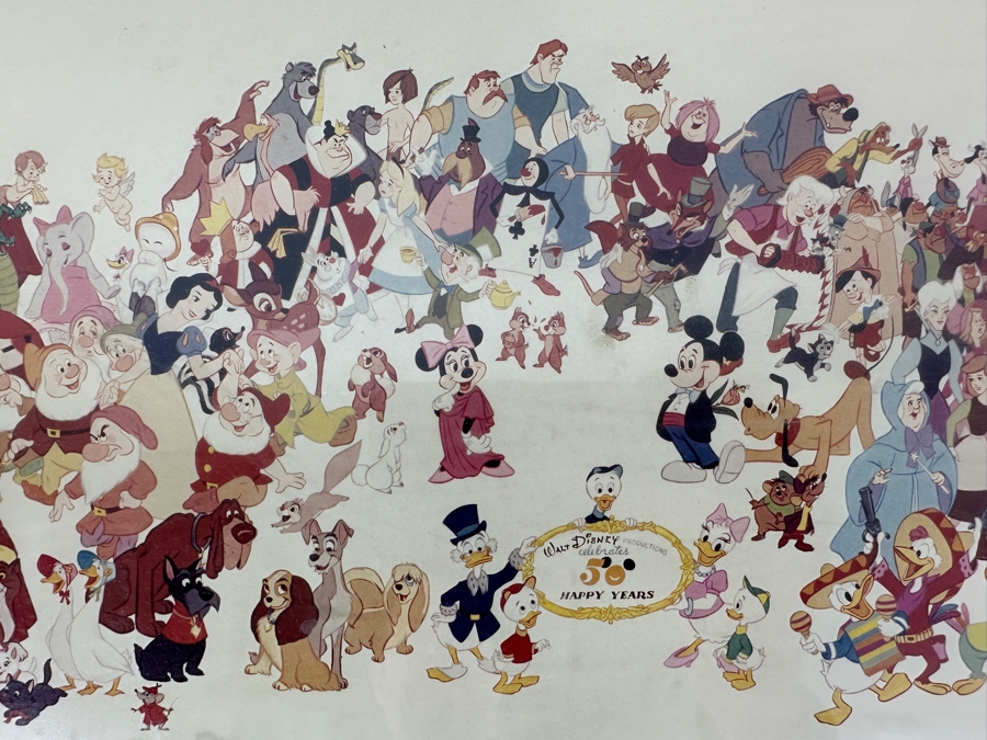 Disney Character Mural Print By Bill Justice Celebrating '50 Happy Years' The 50th Anniversary Of Walt Disney Productions 20 X 8 Framed 28 X 16 [Photo 6]