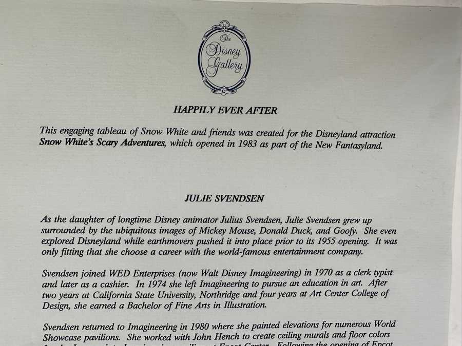 Snow White And The Seven Dwarfs Print By Julie Svendsen From The 1994 Disney Gallery Special Artist Event 19.5 X 9 Framed 27 X 16 [Photo 11]