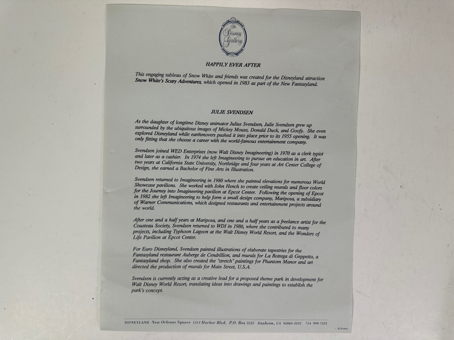 Snow White And The Seven Dwarfs Print By Julie Svendsen From The 1994 Disney Gallery Special Artist Event 19.5 X 9 Framed 27 X 16 [Photo 10]