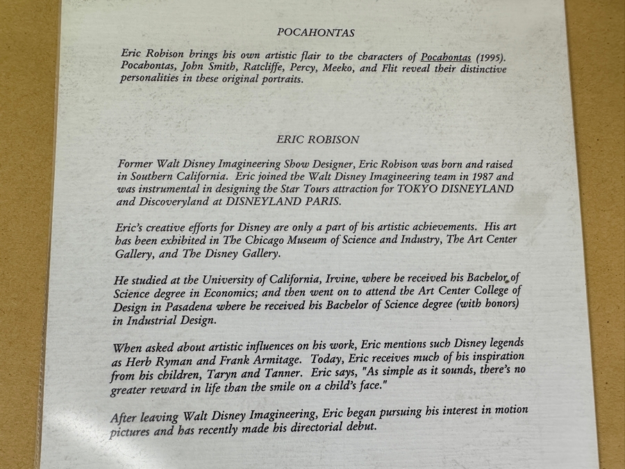 Signed Meeko From Pocahontas Print By Eric Robison 1995 Disney Gallery Special Artist Event Hand Signed Lower Left By Eric Robison 10.5 X 13 Framed 17.5 X 22 [Photo 11]