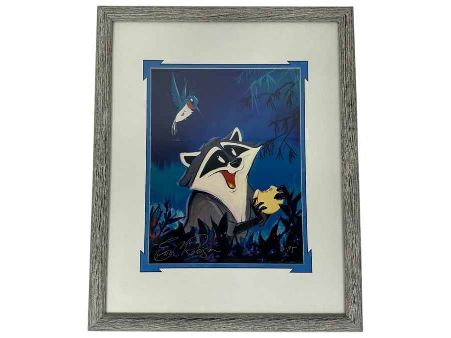 Signed Meeko From Pocahontas Print By Eric Robison 1995 Disney Gallery Special Artist Event Hand Signed Lower Left By Eric Robison 10.5 X 13 Framed 17.5 X 22 [Photo 2]