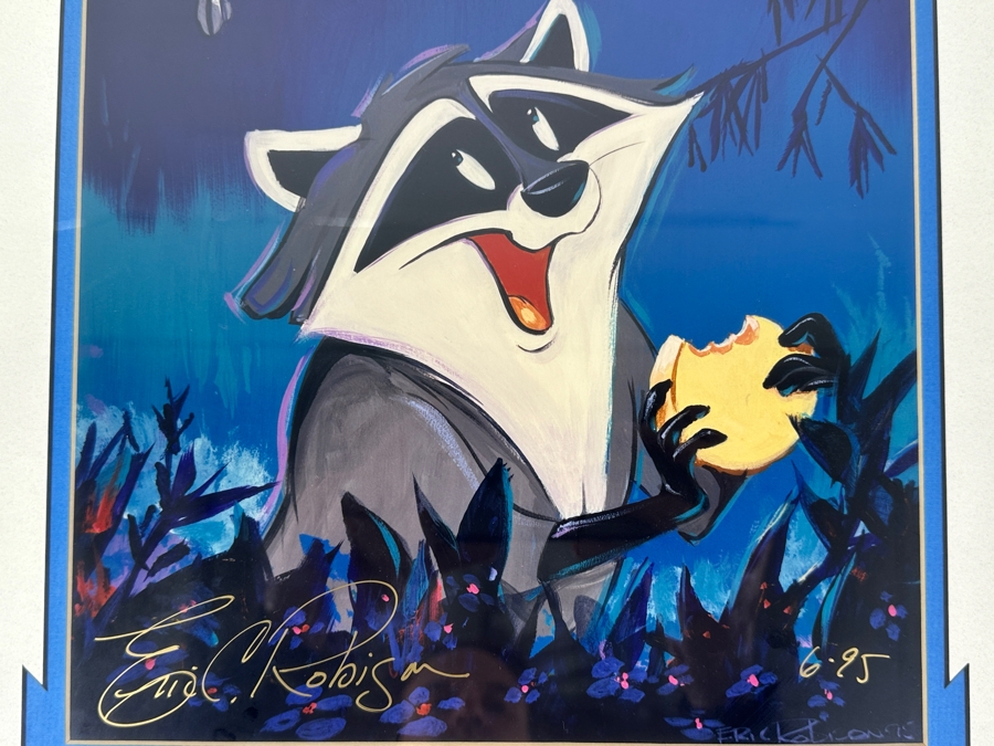 Signed Meeko From Pocahontas Print By Eric Robison 1995 Disney Gallery Special Artist Event Hand Signed Lower Left By Eric Robison 10.5 X 13 Framed 17.5 X 22 [Photo 4]