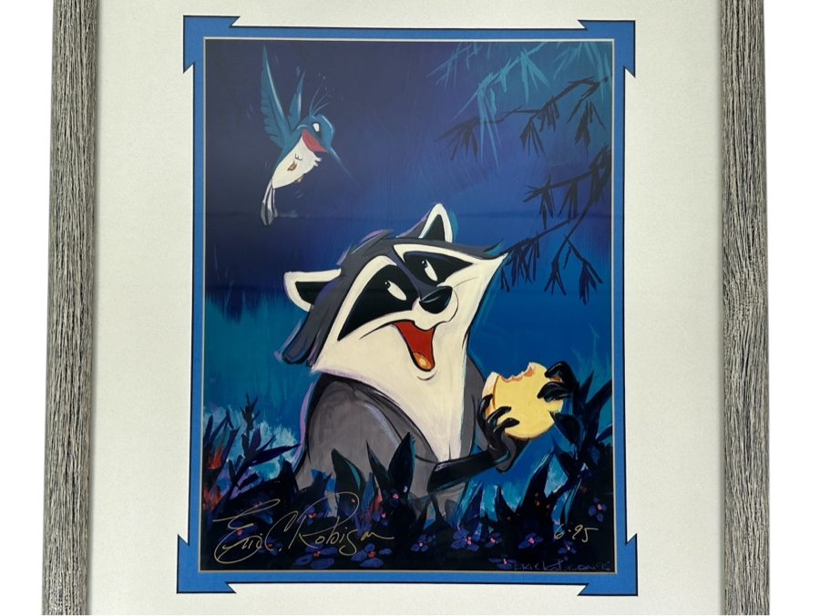 Signed Meeko From Pocahontas Print By Eric Robison 1995 Disney Gallery Special Artist Event Hand Signed Lower Left By Eric Robison 10.5 X 13 Framed 17.5 X 22