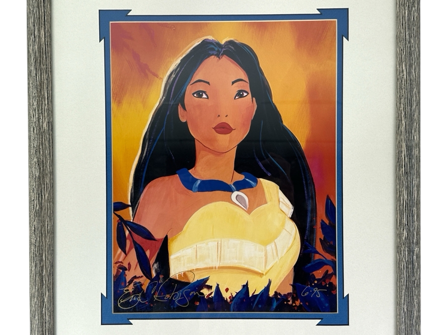 Signed Pocahontas Print By Eric Robison 1995 Disney Gallery Special Artist Event Hand Signed Lower Left By Eric Robison 10.5 X 13 Framed 17.5 X 22