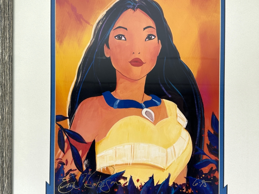 Signed Pocahontas Print By Eric Robison 1995 Disney Gallery Special Artist Event Hand Signed Lower Left By Eric Robison 10.5 X 13 Framed 17.5 X 22 [Photo 3]