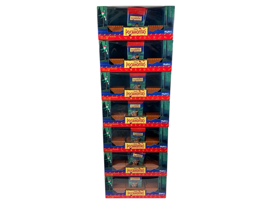 Framed Pocahontas Promotional Trading Cards With Front And Back Visible 15 X 20 And (7) Factory Sealed Pocahontas Promotional Card Sets (84 Unopened Packs) [Photo 3]