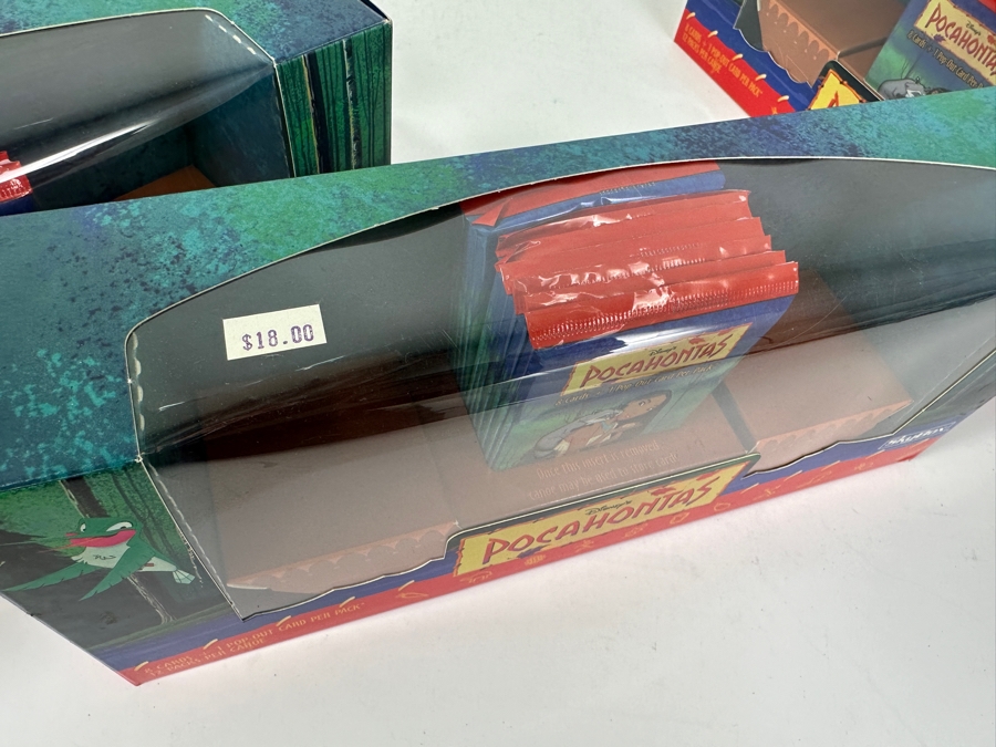 Framed Pocahontas Promotional Trading Cards With Front And Back Visible 15 X 20 And (7) Factory Sealed Pocahontas Promotional Card Sets (84 Unopened Packs) [Photo 11]