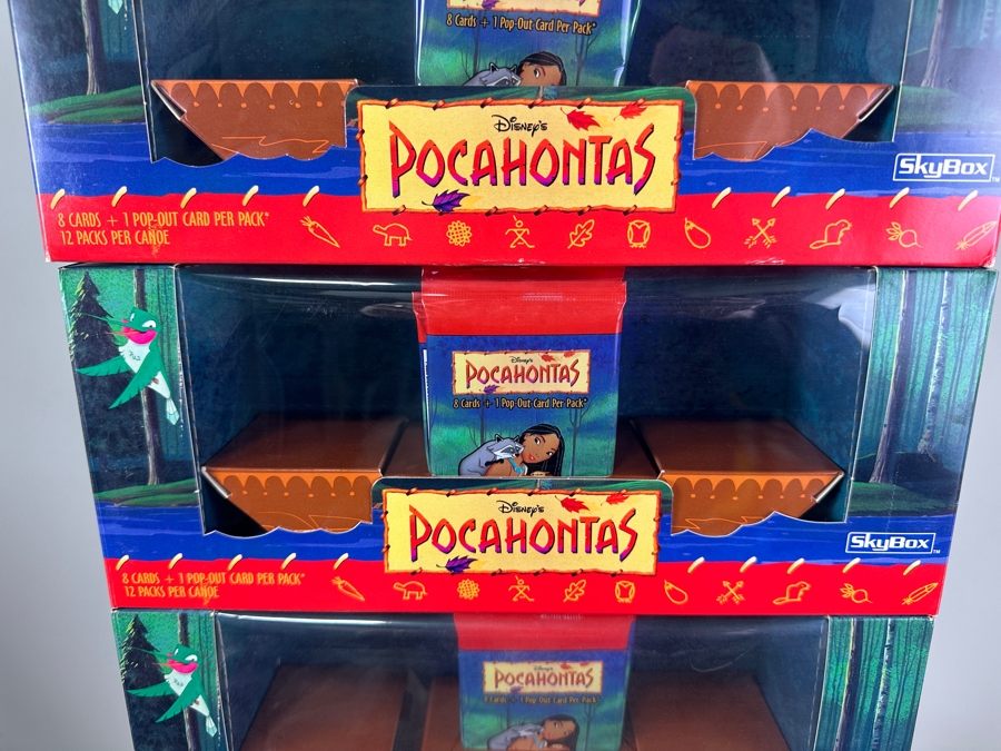 Framed Pocahontas Promotional Trading Cards With Front And Back Visible 15 X 20 And (7) Factory Sealed Pocahontas Promotional Card Sets (84 Unopened Packs) [Photo 6]