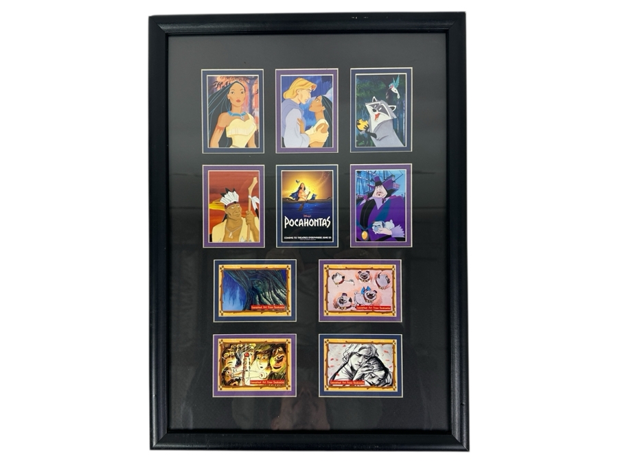 Framed Pocahontas Promotional Trading Cards With Front And Back Visible 15 X 20 And (7) Factory Sealed Pocahontas Promotional Card Sets (84 Unopened Packs) [Photo 2]