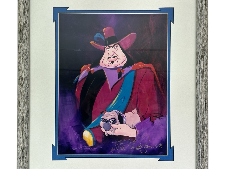 Signed Governor Ratcliffe And Percy From Pocahontas Print By Eric Robison 1995 Disney Gallery Special Artist Event Hand Signed Lower Right By Eric Robison 10 X 13 Framed 17.5 X 21.5