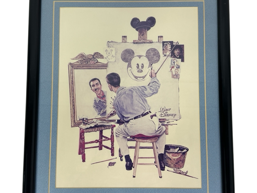 Walt Disney 'Self Portrait' In The Style Of Norman Rockwell By Charles Boyer 10.5 X 14 Framed 15 X 19