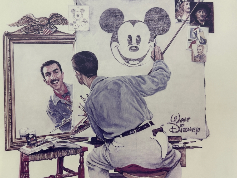Walt Disney 'Self Portrait' In The Style Of Norman Rockwell By Charles Boyer 10.5 X 14 Framed 15 X 19 [Photo 4]