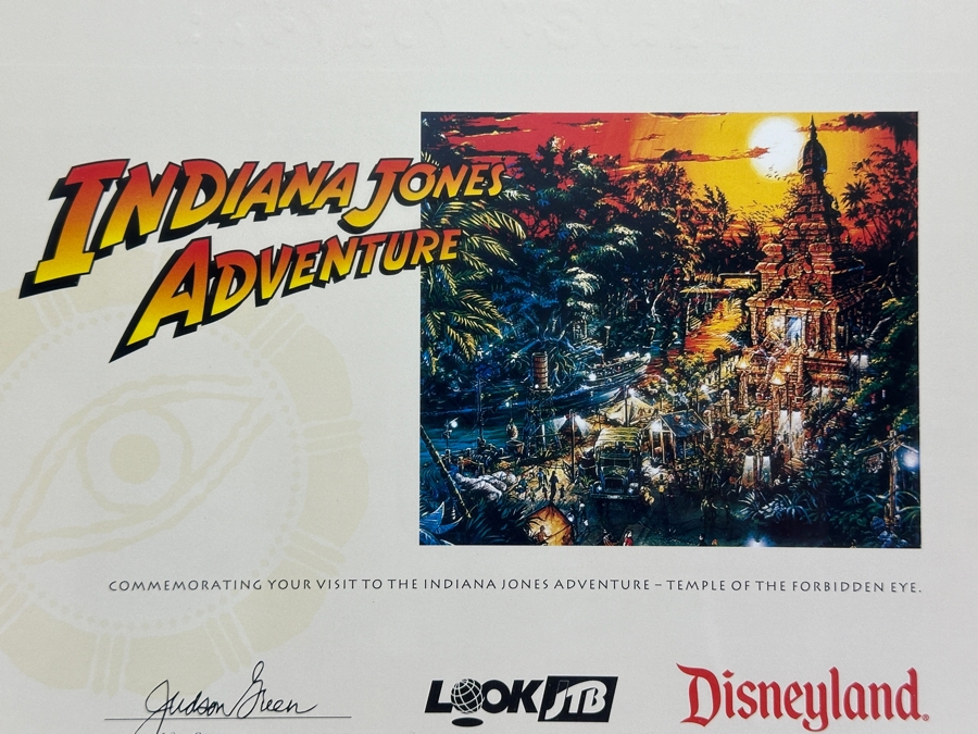 Indiana Jones Adventure Certificate 1995 Commemorating The Opening Day Of The Attraction Framed 15 X 12.5 [Photo 3]