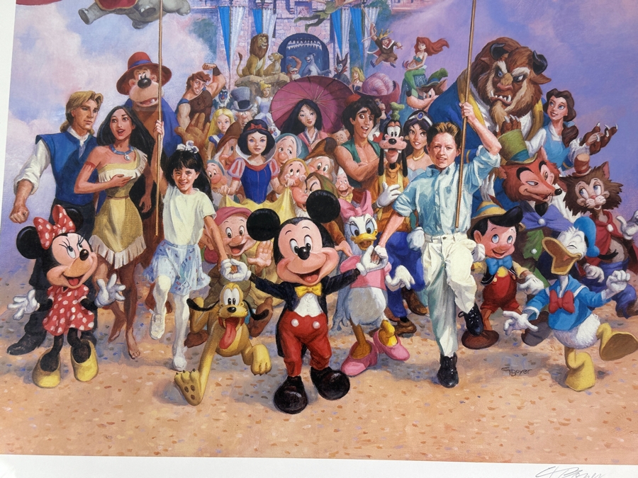 Signed Disneyland '45 Years Of Magic' Charles Boyer Print 2000 Signed Lower Right By Charles Boyer 19 X 22 Framed 29 X 31.5 [Photo 5]