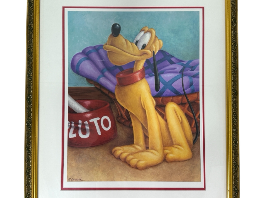 Pluto Lithograph By Peter Emmerick From The 2000 Disneyland Character Of The Month Series 14 X 18 Framed 22.5 X 27