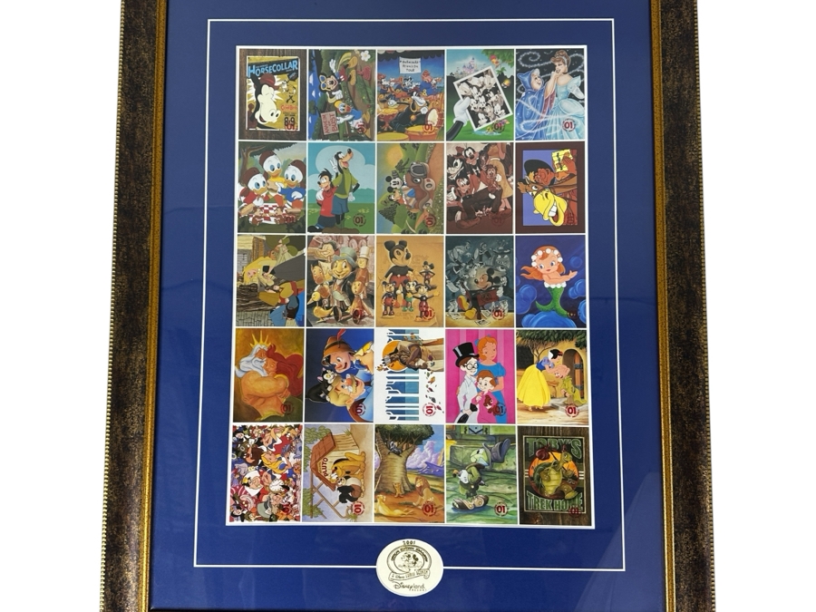 2001 Disneyana Convention Uncut Sheet Trading Cards Set With Front And Back Visible 14 X 19 Framed 23 X 29