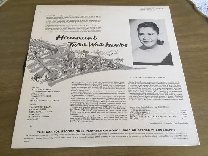 Haunani - Trade Wind Islands - Capitol Records ‎- T-1203 [Photo 2]
