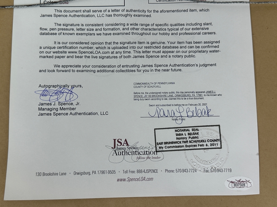 Signed Joe DiMaggio MLB Baseball Color Photograph 11' X 14' With COA Framed [Photo 8]