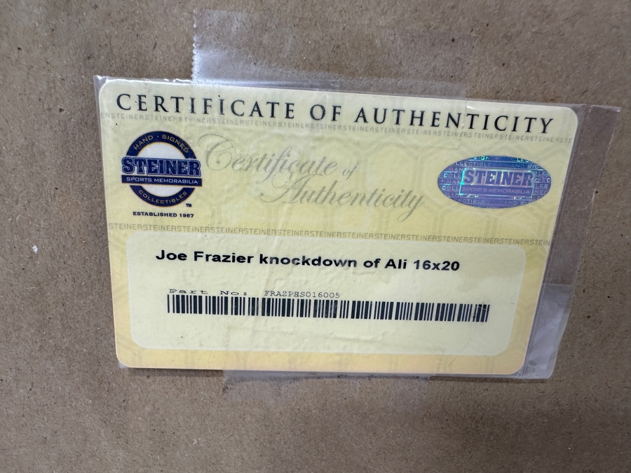 Signed Joe Frazier Knockdown Of Mohammed Ali Boxing Photograph Autographed By Joe Frazier With COA Framed 21' X 25' [Photo 11]