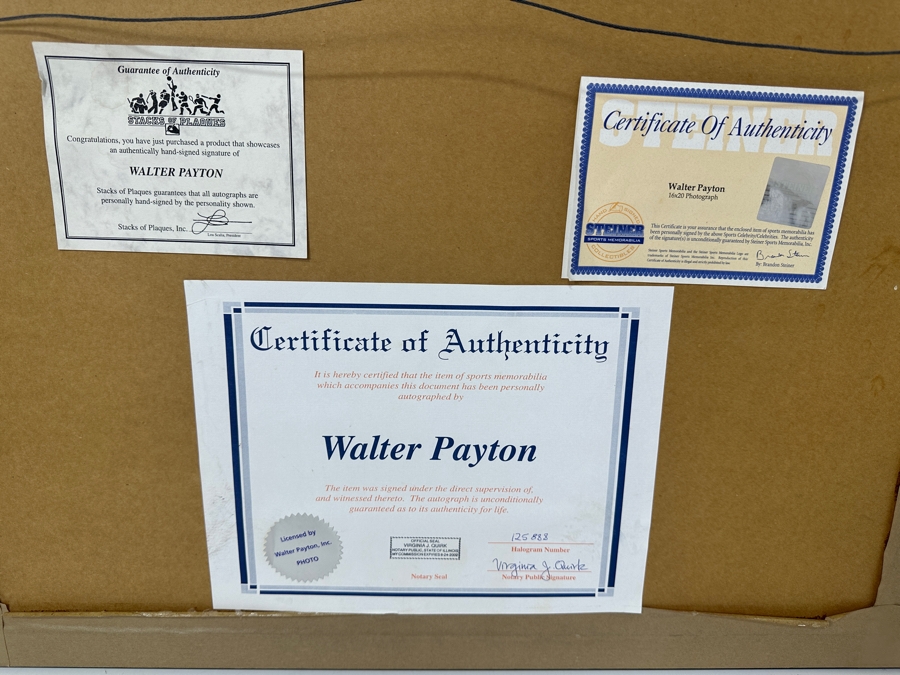 Signed Walter Payton 'Sweetness' NFL's 2nd All-Time Leading Rusher (16,726 Yards) Photograph Autographed By Walter Payton With COA Framed 26.5' X 22' [Photo 12]