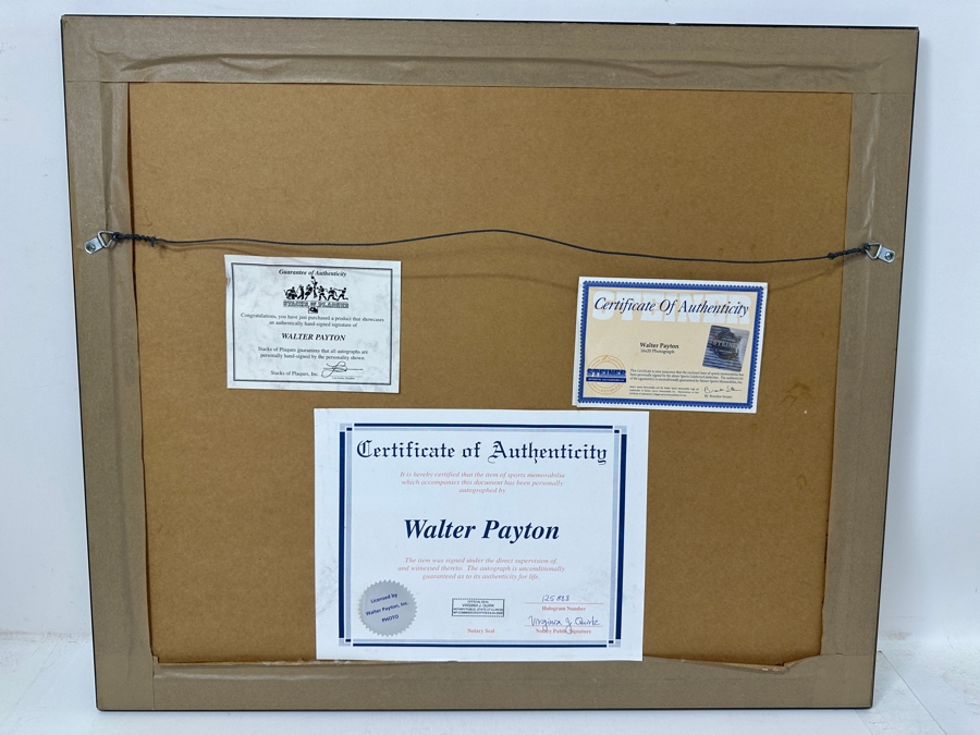 Signed Walter Payton 'Sweetness' NFL's 2nd All-Time Leading Rusher (16,726 Yards) Photograph Autographed By Walter Payton With COA Framed 26.5' X 22' [Photo 11]