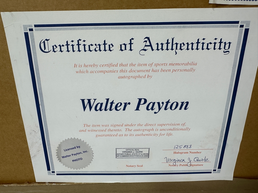 Signed Walter Payton 'Sweetness' NFL's 2nd All-Time Leading Rusher (16,726 Yards) Photograph Autographed By Walter Payton With COA Framed 26.5' X 22' [Photo 14]