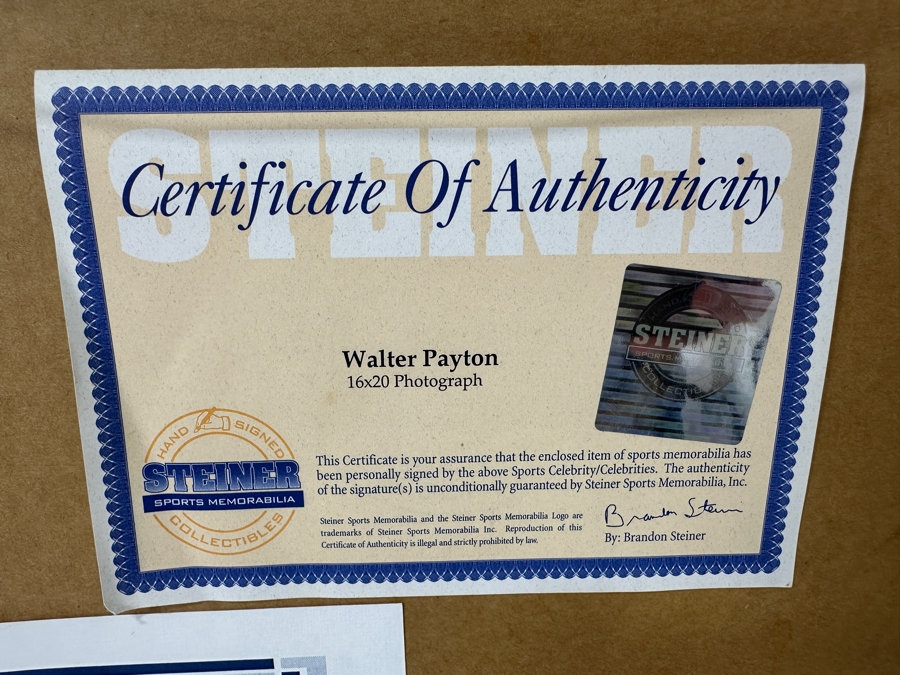 Signed Walter Payton 'Sweetness' NFL's 2nd All-Time Leading Rusher (16,726 Yards) Photograph Autographed By Walter Payton With COA Framed 26.5' X 22' [Photo 13]