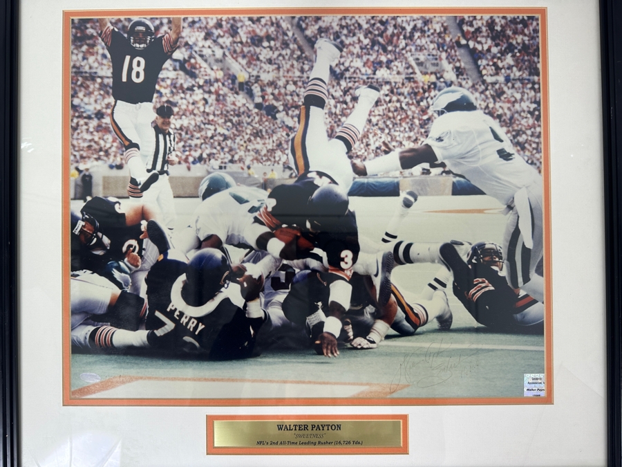 Signed Walter Payton 'Sweetness' NFL's 2nd All-Time Leading Rusher (16,726 Yards) Photograph Autographed By Walter Payton With COA Framed 26.5' X 22' [Photo 2]