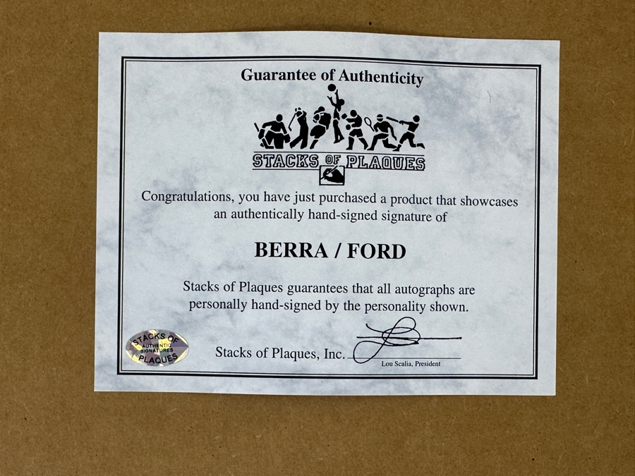 Signed Yogi Berra HOF 1972 & Whitey Ford HOF 1974 MLB Win Game 3 Of The 1956 World Series Photograph Autographed By Yogi Berra & Whitey Ford With COA Framed 16' X 20' [Photo 8]