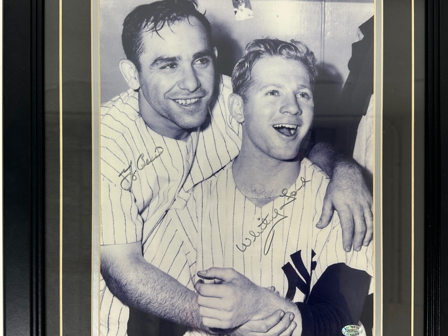 Signed Yogi Berra HOF 1972 & Whitey Ford HOF 1974 MLB Win Game 3 Of The 1956 World Series Photograph Autographed By Yogi Berra & Whitey Ford With COA Framed 16' X 20' [Photo 3]