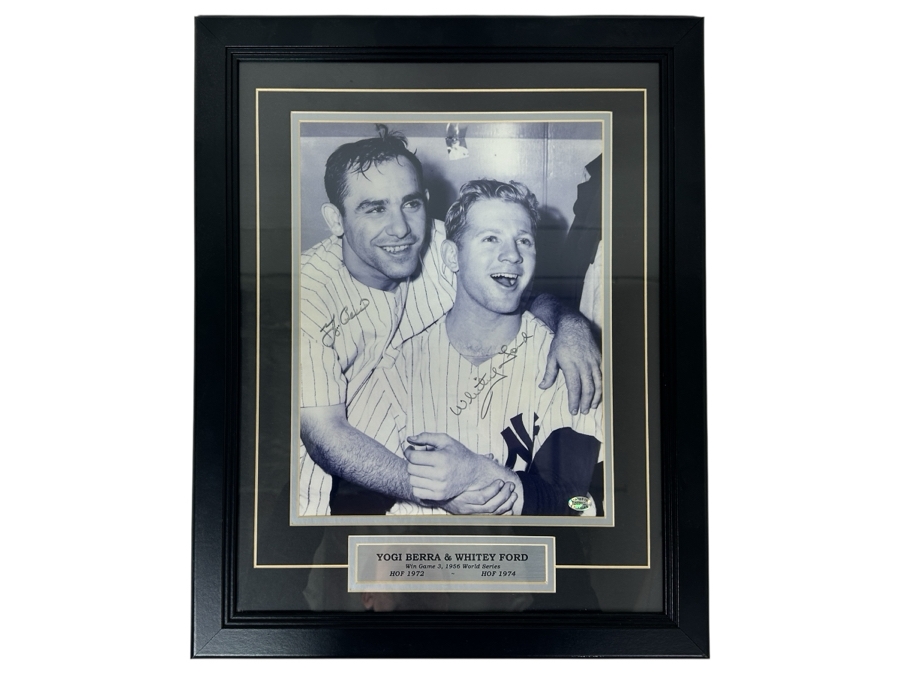 Signed Yogi Berra HOF 1972 & Whitey Ford HOF 1974 MLB Win Game 3 Of The 1956 World Series Photograph Autographed By Yogi Berra & Whitey Ford With COA Framed 16' X 20' [Photo 2]