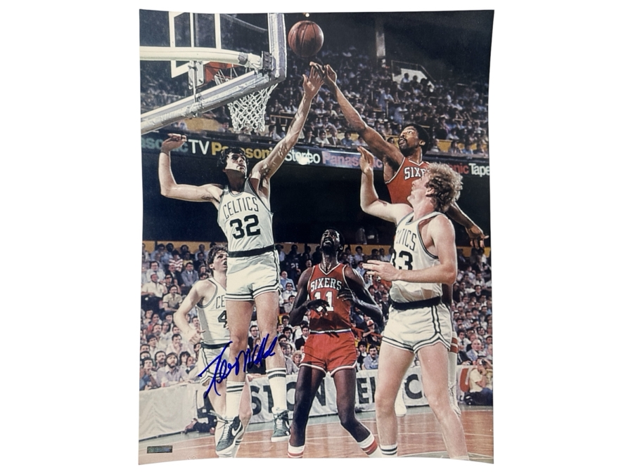 Signed Kevin McHale Boston Celtics NBA 11 X 14 Photograph Featuring Larry Bird And Julius Erving Autographed By Kevin McHale With COA