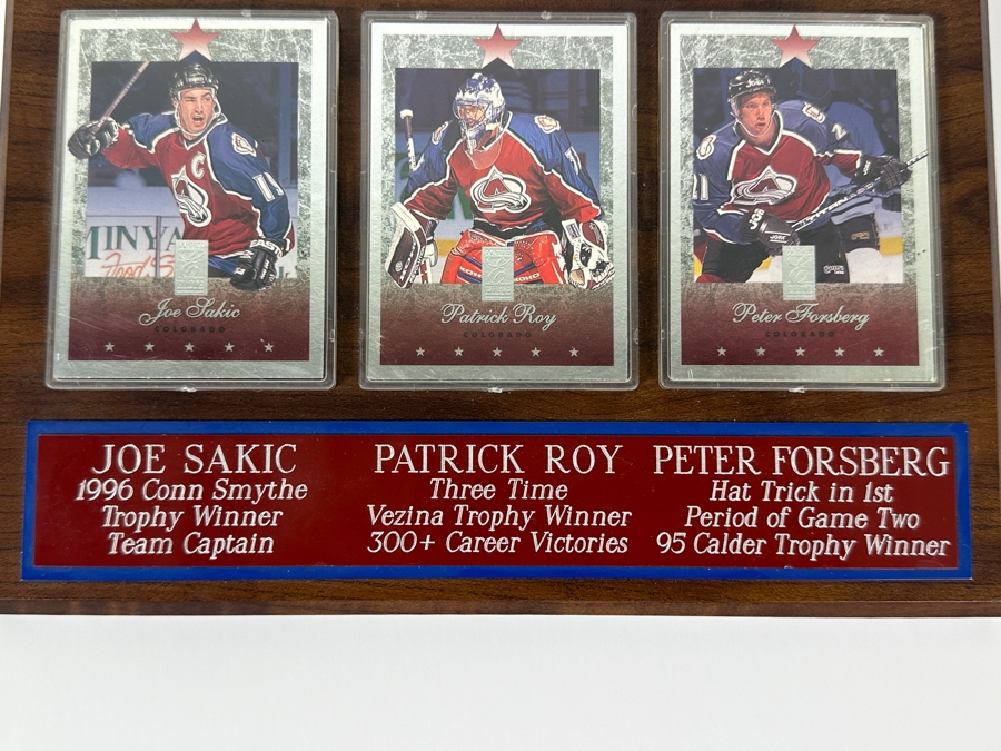 Wall Plaque Featuring Colorado Avalanche NHL 1995-96 Stanley Cup Champions Trading Cards Of Joe Sakic, Patrick Roy And Peter Forsberg 10' X 8' [Photo 6]