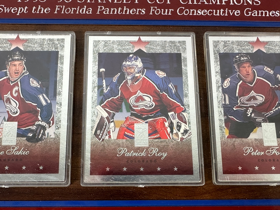 Wall Plaque Featuring Colorado Avalanche NHL 1995-96 Stanley Cup Champions Trading Cards Of Joe Sakic, Patrick Roy And Peter Forsberg 10' X 8' [Photo 2]