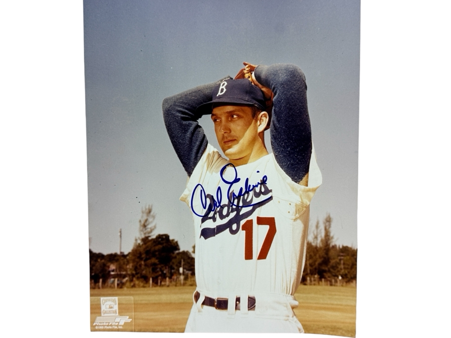 Signed Carl Erskine Los Angeles Dodgers MLB 10' X 8' B&W Photograph Autographed By Carl Erskine With COA
