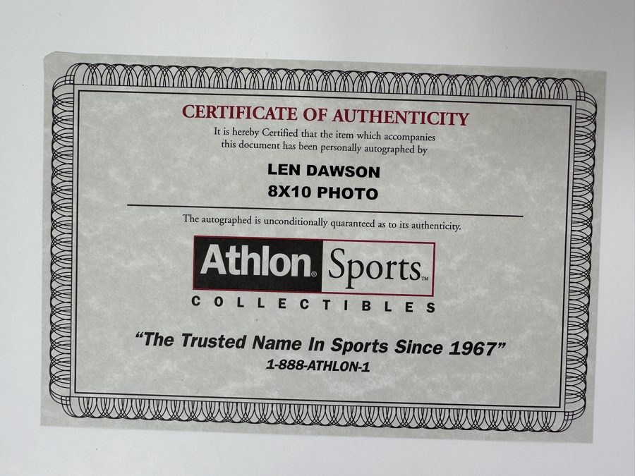 Signed Len Dawson NFL 8' X 10' B&W Photograph Autographed By Len Dawson With COA [Photo 7]