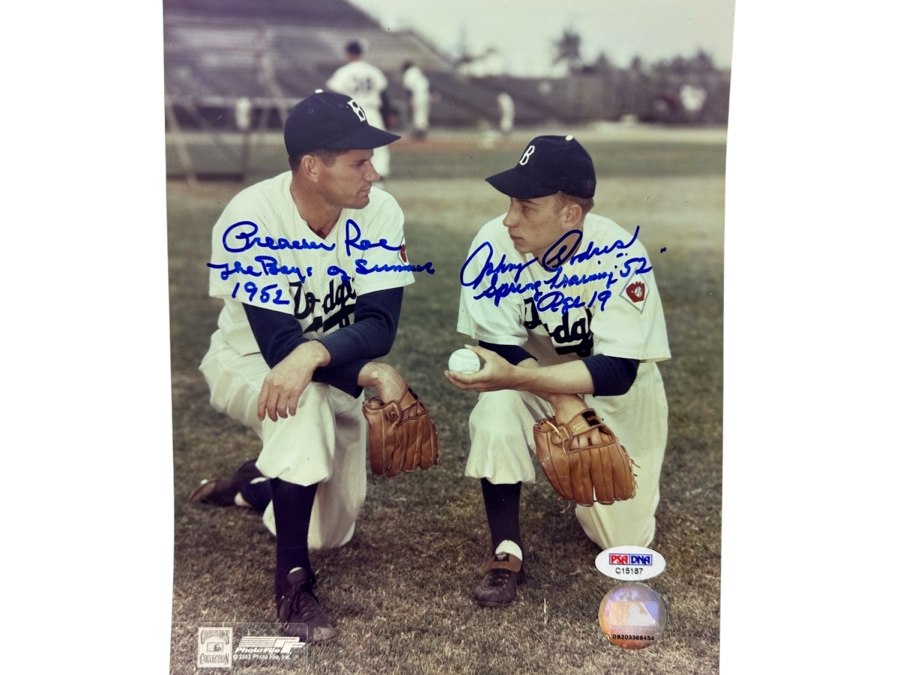 Signed Johnny Podres And Preacher Roe Los Angeles Dodgers MLB 8' X 10' B&W Photograph Autographed By Johnny Podres And Preacher Roe With COA