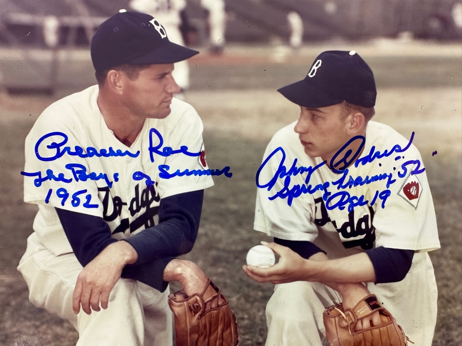 Signed Johnny Podres And Preacher Roe Los Angeles Dodgers MLB 8' X 10' B&W Photograph Autographed By Johnny Podres And Preacher Roe With COA [Photo 2]