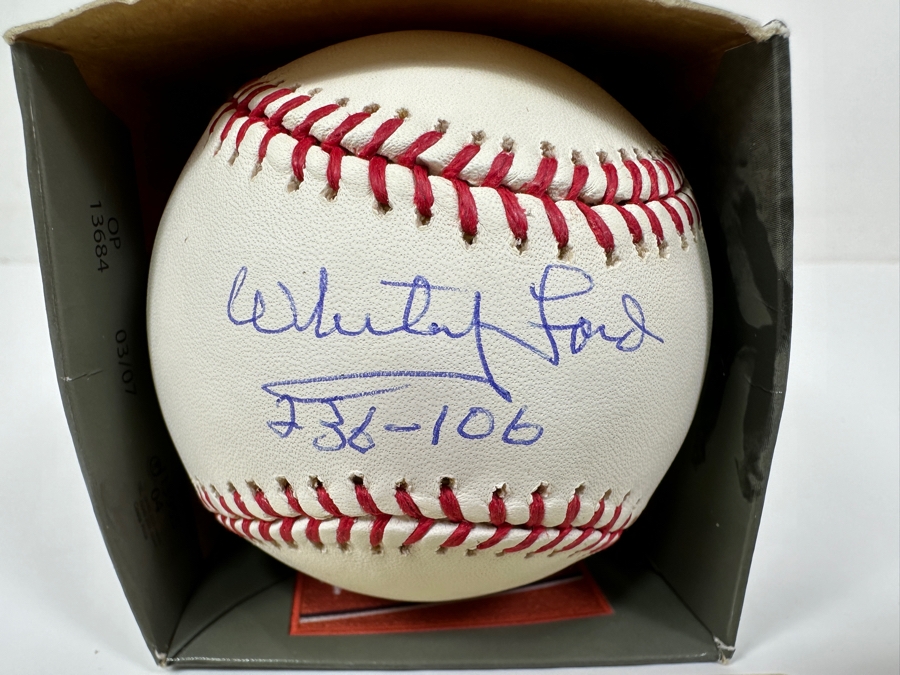 Signed Whitey Ford With Inscription '236-106' Autographed MLB Baseball With Certificate Of Authenticity (COA) [Photo 2]