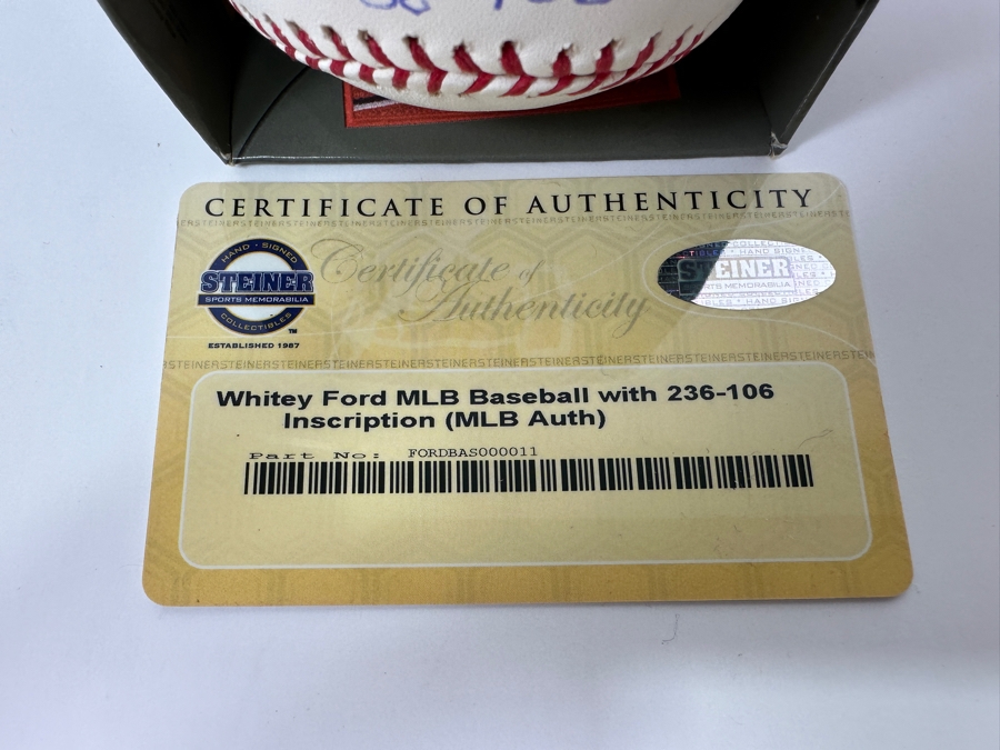 Signed Whitey Ford With Inscription '236-106' Autographed MLB Baseball With Certificate Of Authenticity (COA) [Photo 4]