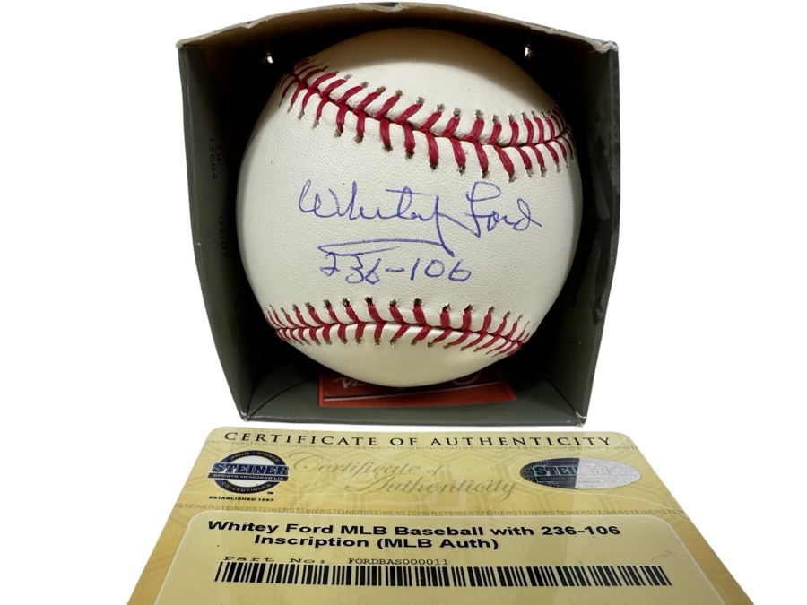 Signed Whitey Ford With Inscription '236-106' Autographed MLB Baseball With Certificate Of Authenticity (COA)