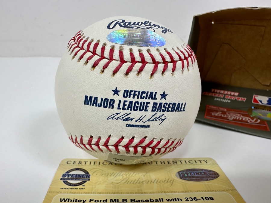 Signed Whitey Ford With Inscription '236-106' Autographed MLB Baseball With Certificate Of Authenticity (COA) [Photo 6]