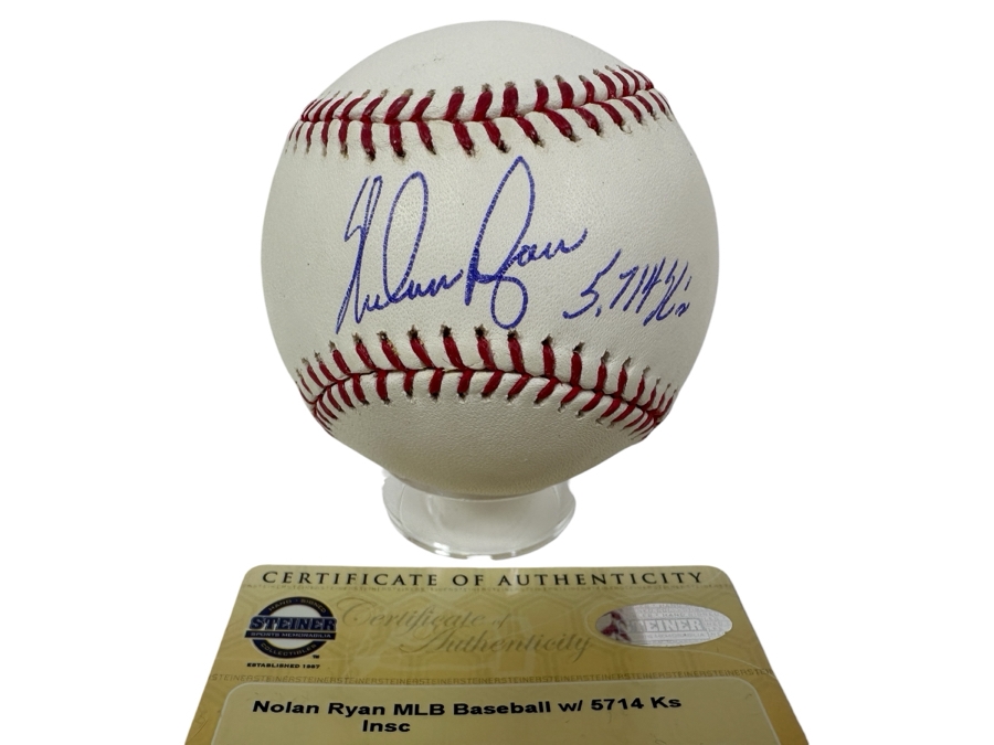 Signed Nolan Ryan With Inscription '5,714 K's' Autographed MLB Baseball With Certificate Of Authenticity (COA)