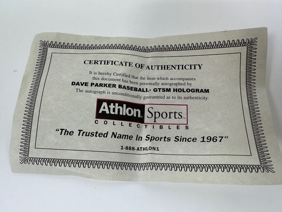 Signed Dave Parker Autographed MLB Baseball With Certificate Of Authenticity (COA) [Photo 4]