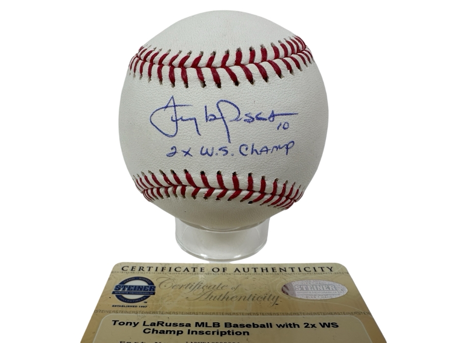 Signed Tony La Russa With Inscription '2 X W.S. Champ' Autographed MLB Baseball With Certificate Of Authenticity (COA)