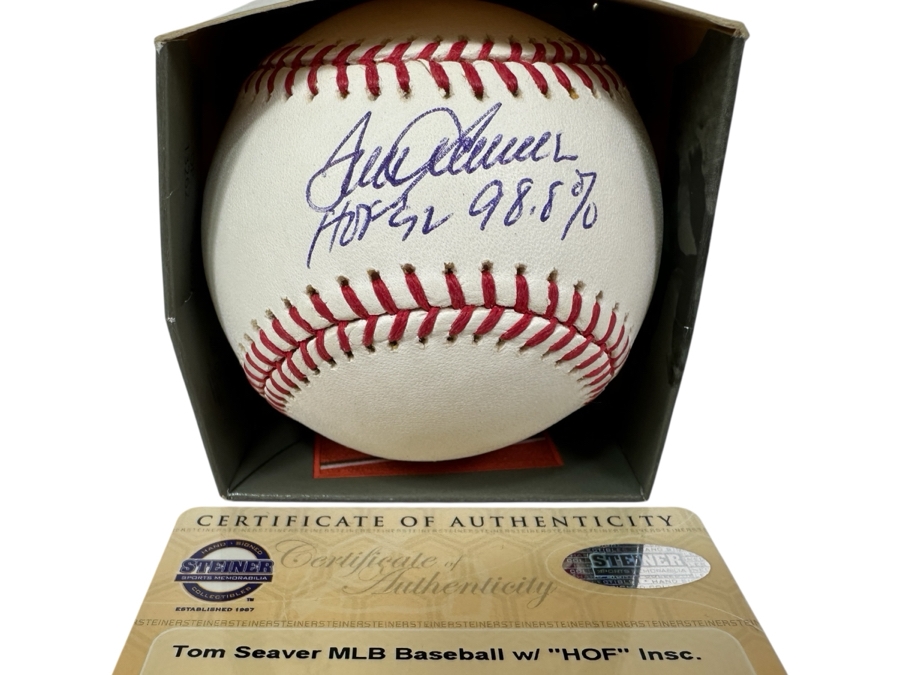 Signed Tom Seaver With Inscription 'HOF 92 98.8%' Autographed MLB Baseball With Certificate Of Authenticity (COA)