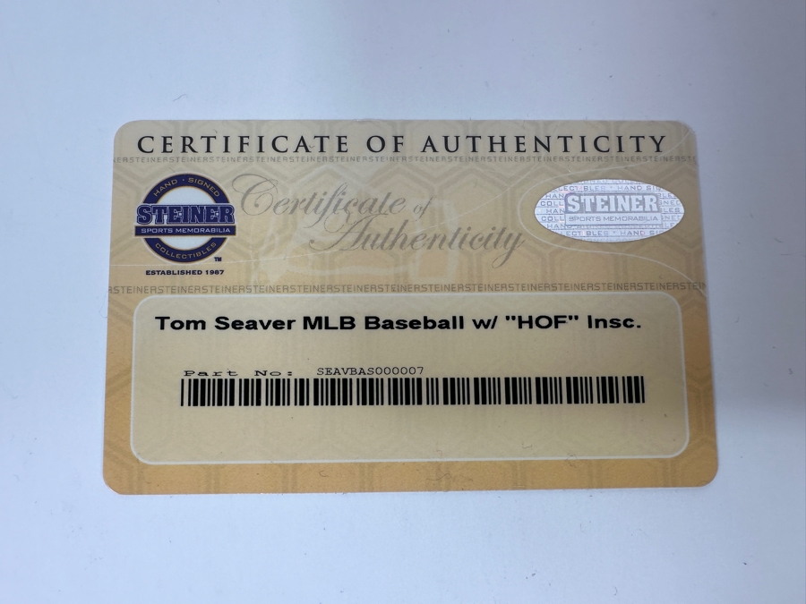 Signed Tom Seaver With Inscription 'HOF 92 98.8%' Autographed MLB Baseball With Certificate Of Authenticity (COA) [Photo 3]