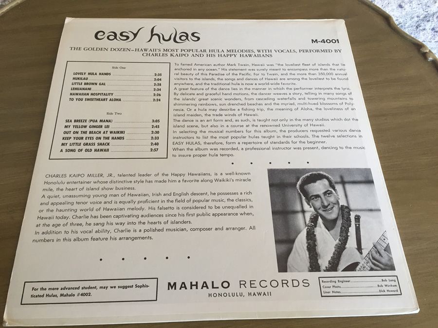 Charles Kaipo And His Happy Hawaiians - Easy Hulas - Mahalo Records ‎- M-4001 [Photo 2]