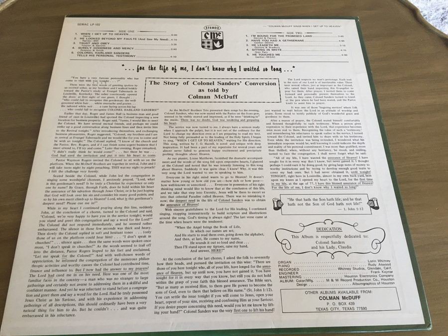Colman McDuff - Colonel Sanders Tells His Personal Testimony - LP-102 [Photo 2]