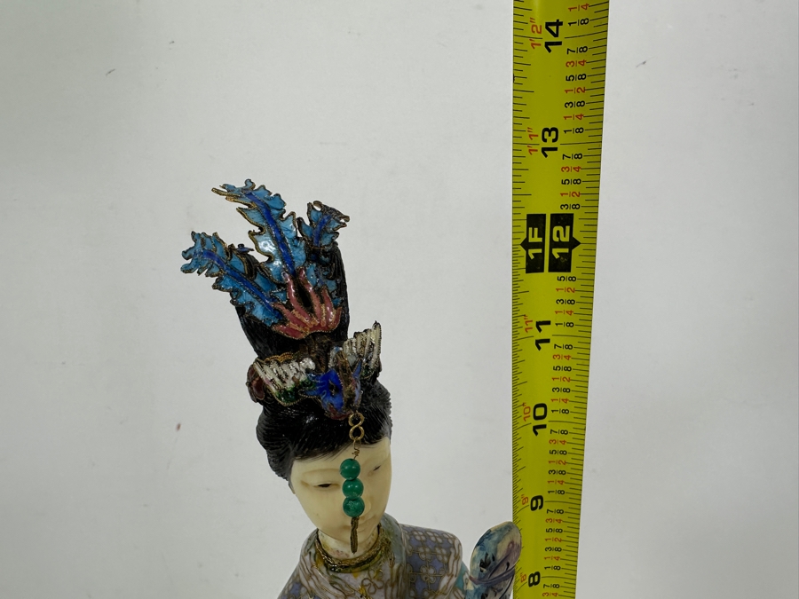 Vintage Chinese Cloisonné Figurine With Carved Face On Wooden Stand 13'H [Photo 9]